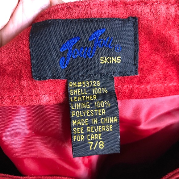 Vintage Jou Jou 80s Red suede leather jeans pants 2 S - Picture 7 of 7